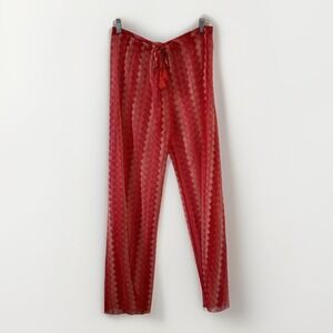 Becca Sheer Crochet Beach Coverup Pants Sz M Red/Orange Resort Boho Festival Y2K